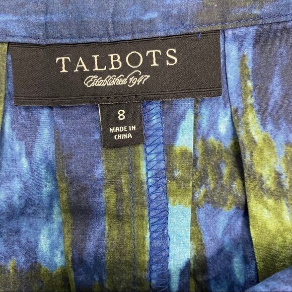Talbots size 8 Blue & Green Watercolor Pleated Skirt - Picture 4 of 7